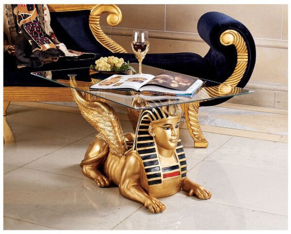 Golden Egyptian Sphinx Glass Statue Sculptural Table Base Decorative